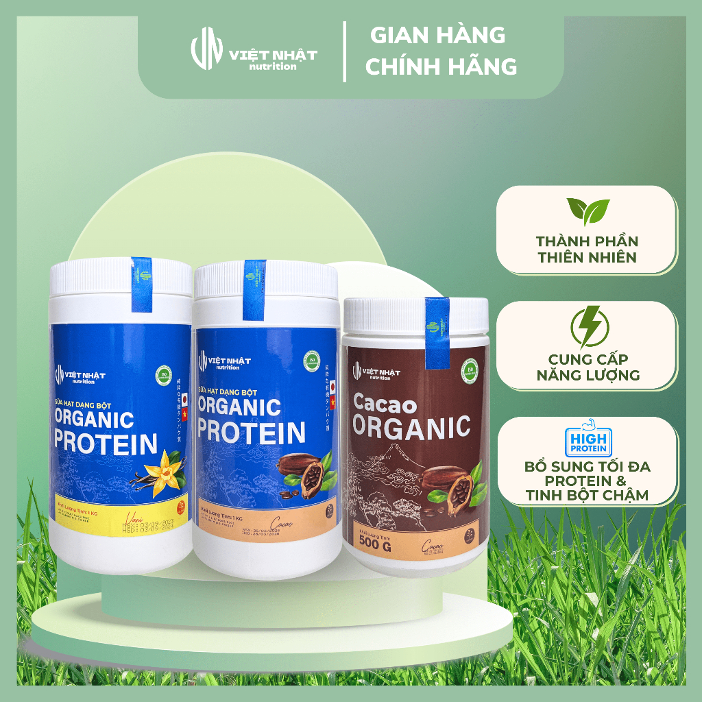[Combo] 2 Sữa Hạt Organic Protein Tặng Cacao Organic - Việt Nhật Nutrition