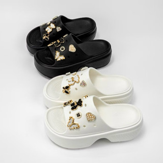 Dép nữ bánh mì đế xuồng cao 6,5cm chất liệu EVA nhẹ nhàng êm chân, dép quai ngang thời trang nữ gắn sticker xinh xắn