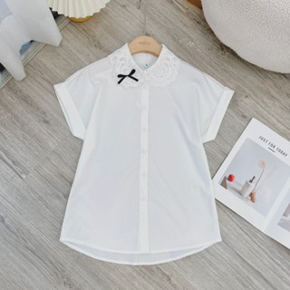 Áo Sơ Mi Phối Cổ Ren Vai Liền MINZ STORE Mã 8007, Thiết Kế Ngắn Tay Phong Cách Dạo Phố