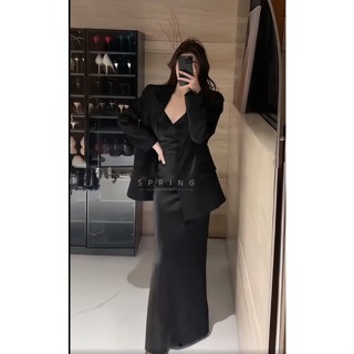  Outfit Đầm Dài Lụa Phối Áo Vest – Set Đồ Công Sở Nữ Doanh Nhân Party Chuẩn Sang Xịn 