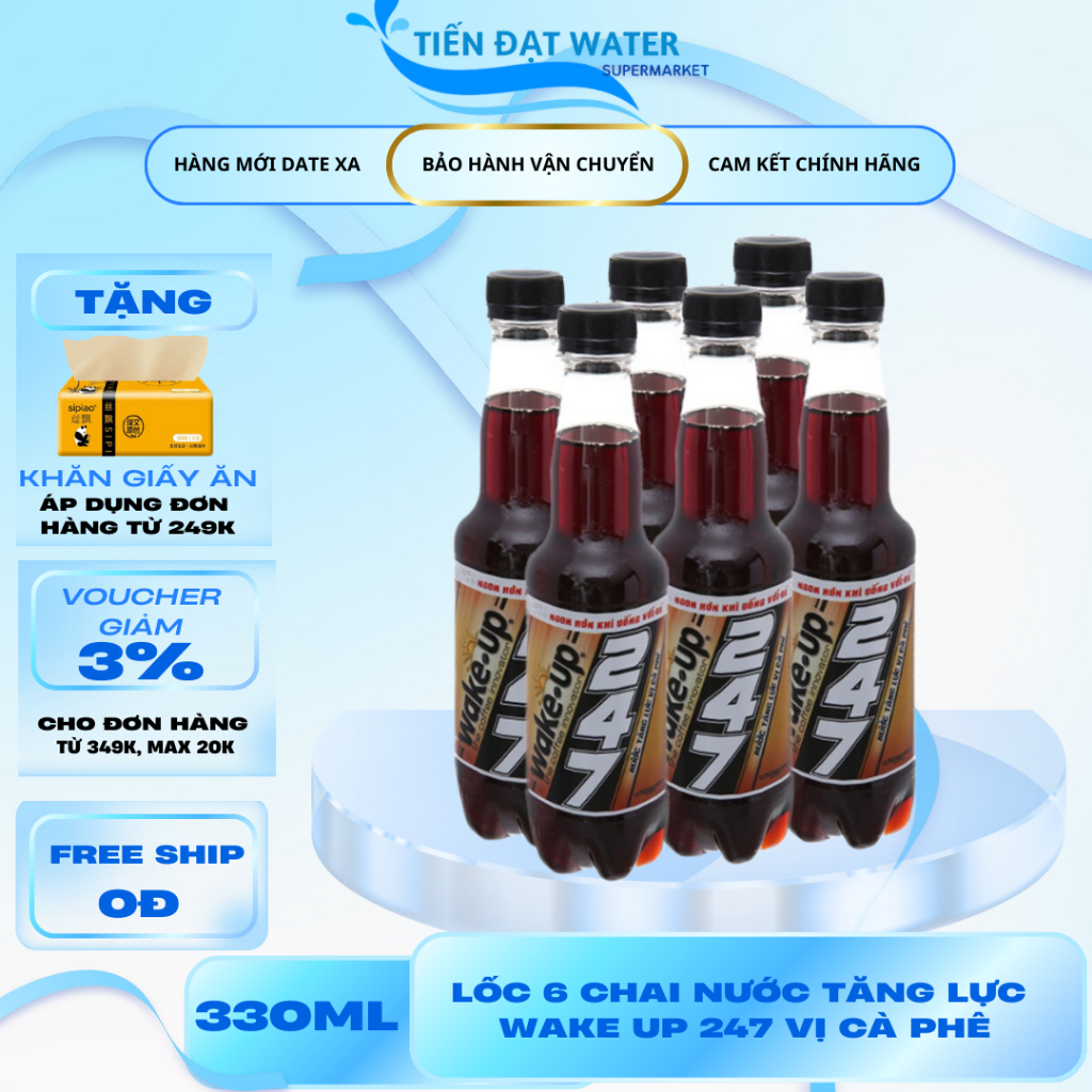 Lốc 6 Chai Nước Tăng Lực Wake Up 247 Vị Cà Phê 330ml – Bừng Tỉnh Năng Lượng, Đậm Vị Cà Phê