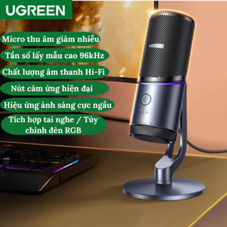 Micro Thu Âm UGREEN USB Có Đèn RGB, Tắt Tiếng, 96kHz/24bit, Mic PC/Laptop/PS5 Livestream Game