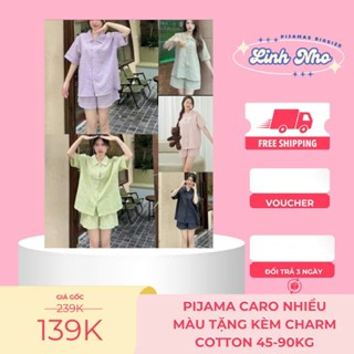 Set Pijama caro nhiều màu( tặng kèm charm) chất cottton thời trang dành cho nữ freesize 45-90kg-PJ009