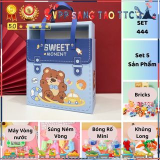 Set Hộp Quà Tặng Cho Bé Trai Họa Tiết Đáng Yêu Tặng Dịp Sinh Nhật, Ngày Thiếu Nhi 1/6, Tone Xanh Dương Size XL