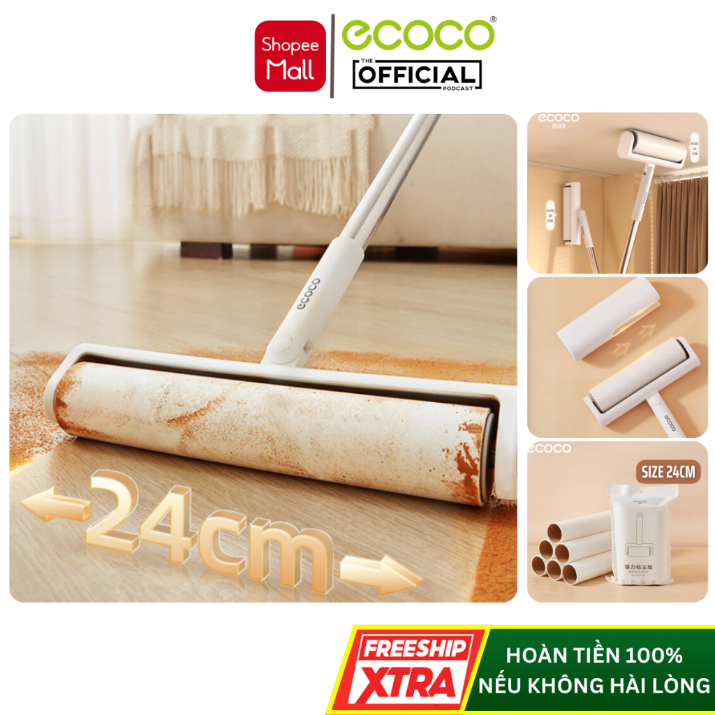 Cây Lăn Bụi ECOCO Cán Dài Tiện Lợi, Chổi Lăn Bụi Sàn Nhà, Làm Sạch Đa Năng 1 Cuộn 60 Lần Xé