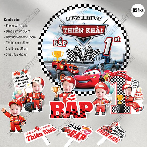 B54 - Combo sinh nhật ô tô McQueen xe đua bé trai