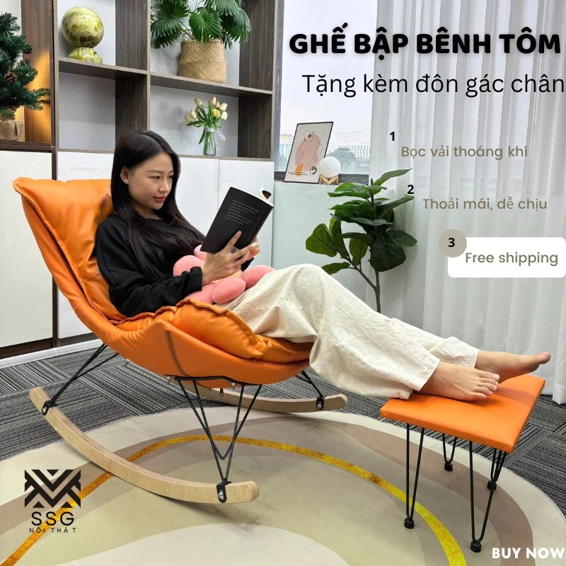 Ghế lười bập bênh thư giãn nhập khẩu,Ghế bập bênh Sofa đọc sách  decor phòng Tặng Kèm Đôn Gác Chân | BigBuy360 - bigbuy360.vn
