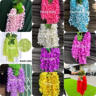  Combo 12 cành hoa tử đằng giả chất liệu vải lụa cao cấp cành hoa dài 110cm gồm 3 nhánh nhiều hoa lá siêu đẹp 