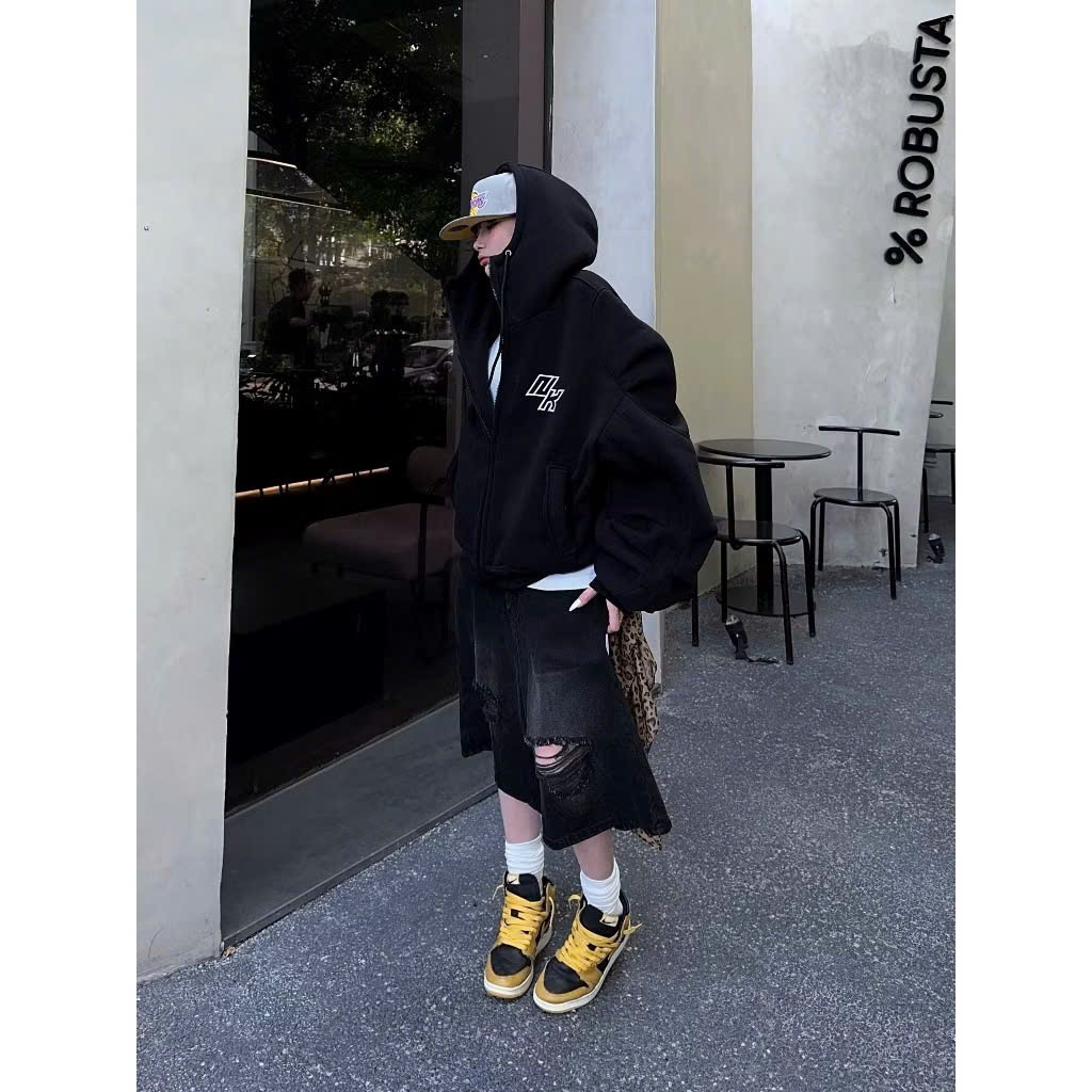 ÁO KHOÁC HOODIE NỈ BÔNG 2 LỚP , FROM CHUẨN NAM NỮ , HỌA TIẾT IN CHỮ NK , MẪU MỚI , CÓ KHOÁ