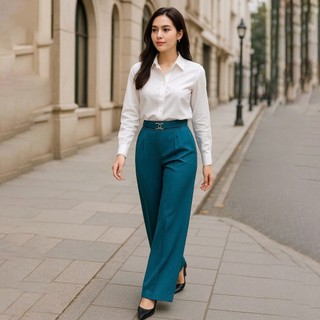  Quần tây nữ ống suông công sở cao cấp quần tây phối khoen ống rộng chuẩn phom gumac yody quần 03 