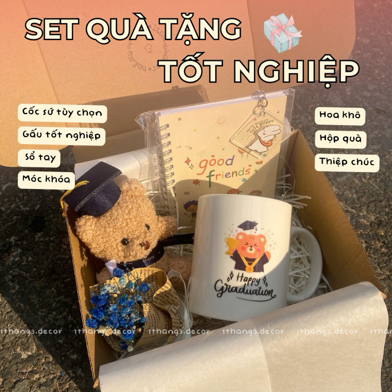 Set Quà Tặng Tốt Nghiệp - Cốc Sứ Decor & Gấu Tốt Nghiệp, Quà Cho Nữ Ý Nghĩa