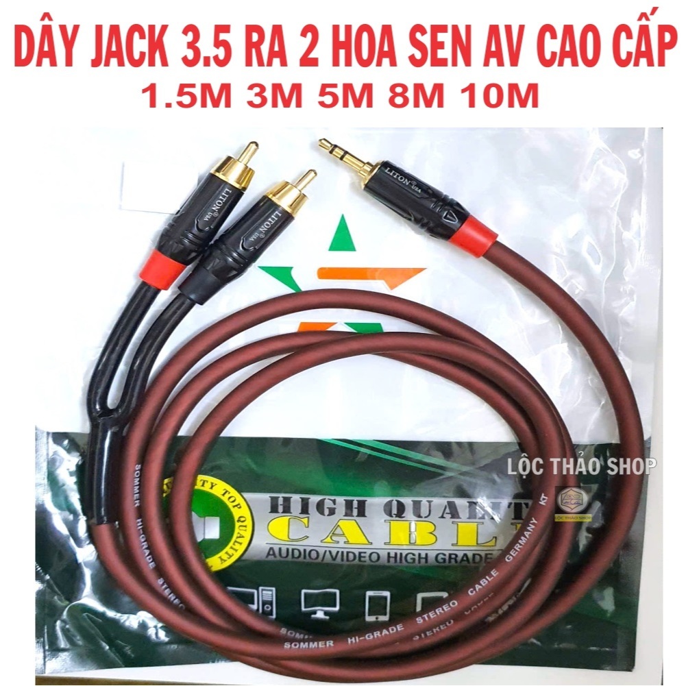 Dây Jack 3.5 ra 2 Hoa sen AV dài 1.5M 3M 5M 8M 10M cao cấp - Cáp 3.5 ra AV - Dây loa Jack 3.5 ra 2 đ