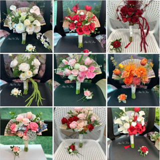 Hoa quạt cầm tay cô dâu bằng lụa mix sáp thơm