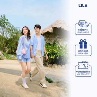 Áo đôi nam nữ với người yêu áo sơ mi oxford kẻ sọc phối nơ sau lưng thương hiệu LILA 2 màu xanh hồng - EMPNEEI