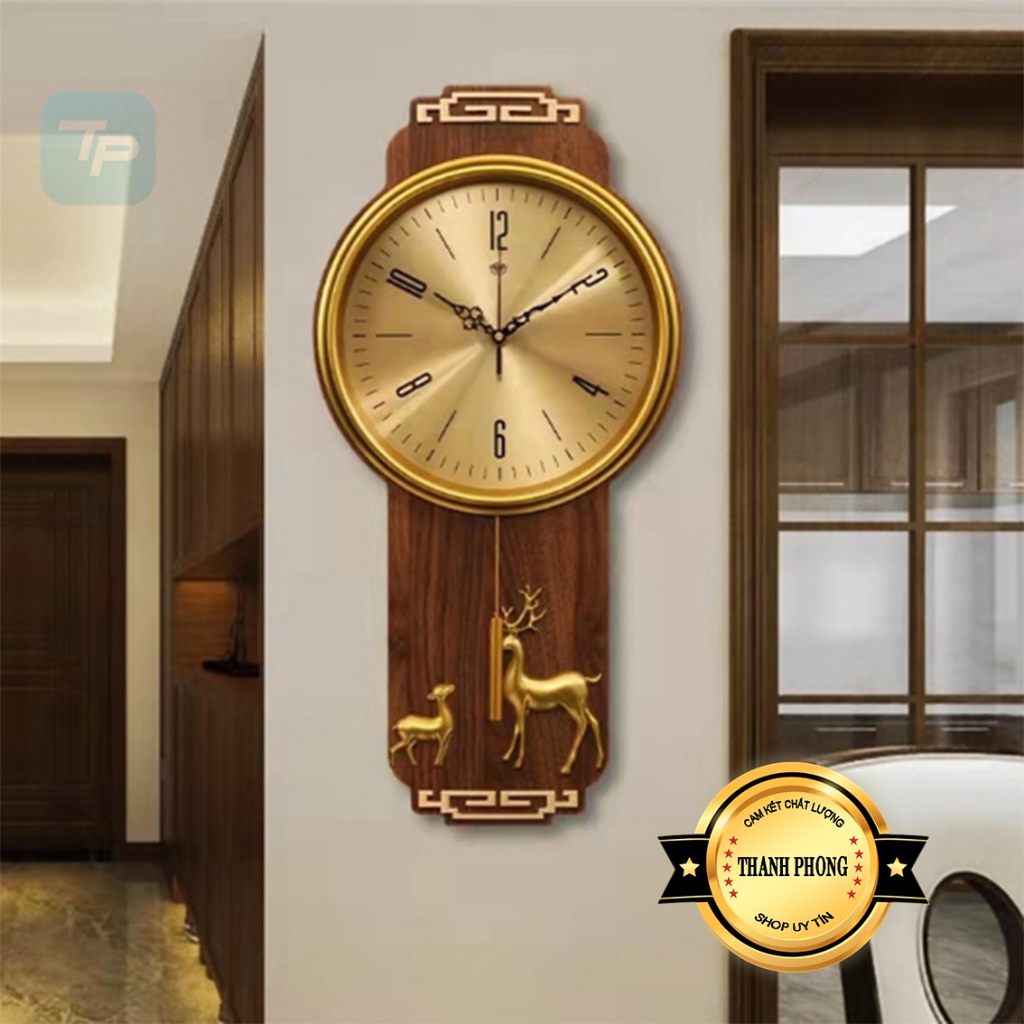 ĐỒNG HỒ GỖ TREO TƯỜNG QUẢ LẮC - Đồng hồ quả lắc cao cấp trang trí Hươu vàng