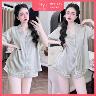 Đồ Ngủ Pijama Lụa HEUN YOUNG Bộ Đồ Pijama, Bộ Đùi Mặc Nhà Lụa Latin Viền Ren Freesize Dưới 60Kg SJ67