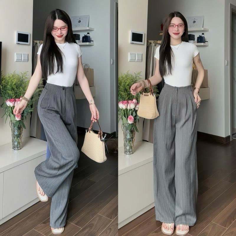 [Hàng L1-Có Phiên Bản Nấm Lùn] Quần Ống Rộng Cạp Liền Khuy Khoá Trước Chun Sau Vải Gold Mềm (93cm và