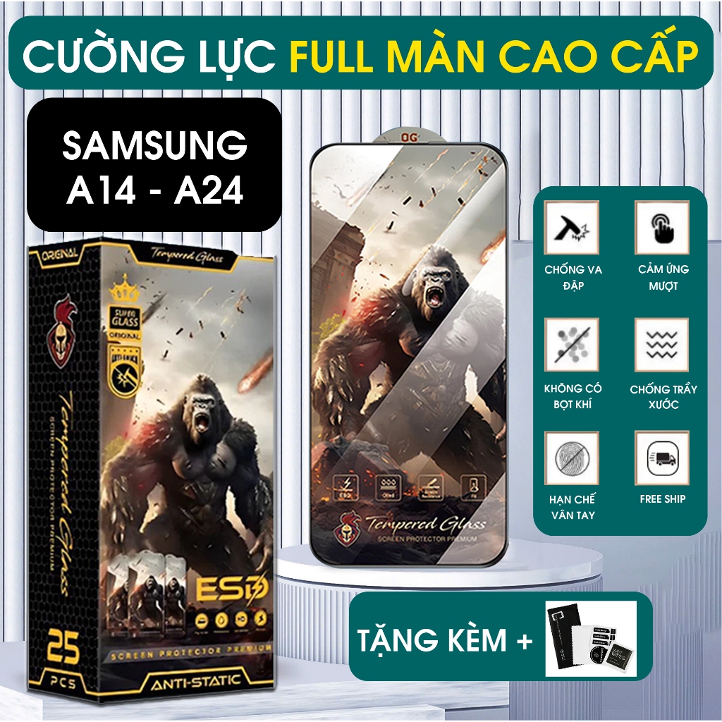 Kính cường lực Samsung A14 - A24 trong suốt full màn