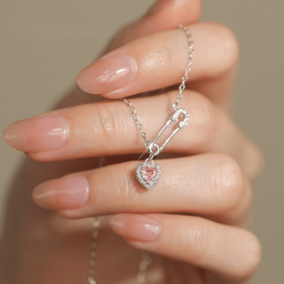 Bộ trang sức dây chuyền vòng tay nữ safety pin trái tim đính đá hồng trắng phụ kiện Mely TT158 
