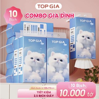 Khăn giấy rút Top Gia 10 bịch GiaGia, giấy vệ sinh treo tường 1000 tờ 4 lớp tặng 3 móc treo