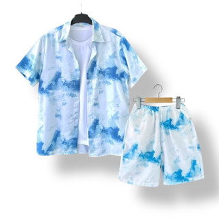 [20 MÀU] Đồ bộ hoa quả trái cây đi biển, sơ mi họa tiết, Đồng Phục Đi Biển vải Kate Thái loại 1