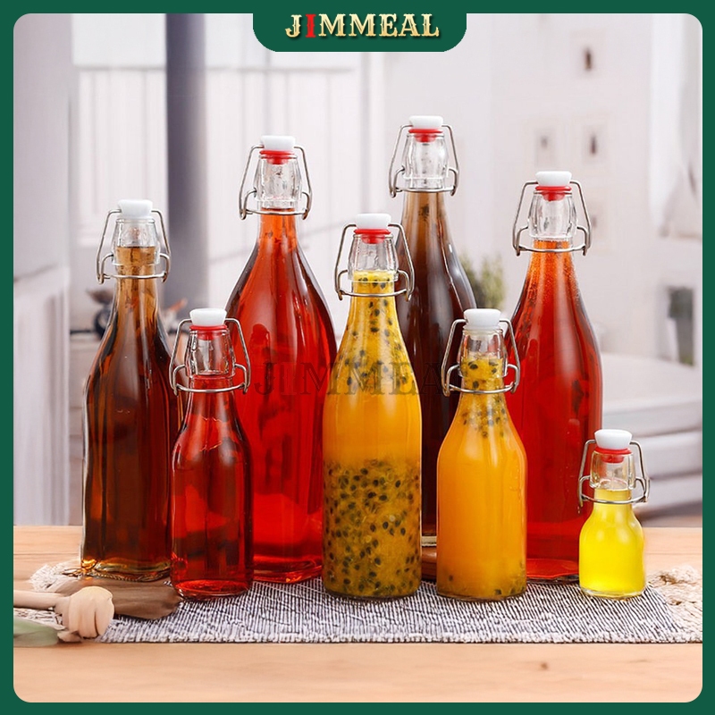 [Bao Vỡ] Chai Thủy Tinh Nắp Gài Inox, Kẹp Inox Tròn Đựng Mật Ong Trà Kombucha Kefir JIMMEAL 250~1000