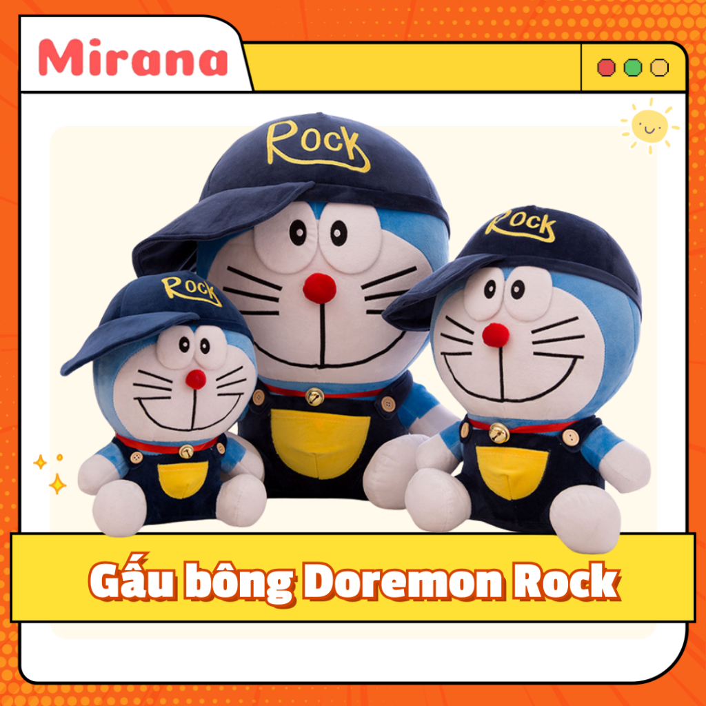 Gấu Bông Doremon Đội Mũ Rock, gấu Doremon dễ thương mềm mịn cao cấp loại 1 đủ size - Gấu bông Mirana