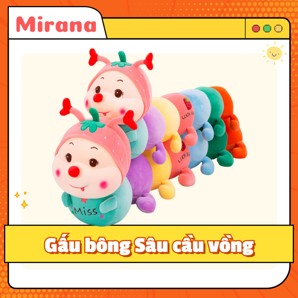 Gối ôm sâu dâu cầu vồng bông tinh khiết siêu dài, nhiều màu rực rỡ, ôm mê mẩn – Gấu bông Mirana