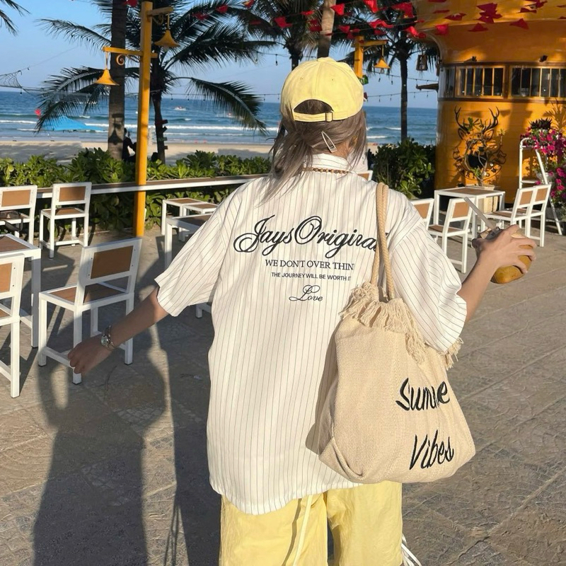 Somi tay lỡ unisex ORIGINAL Sọc màu TRẮNG/ĐEN/NAVY 🖤 Nam nữ Unisex Áo Somi Form rộng style Ulzzang | BigBuy360 - bigbuy360.vn