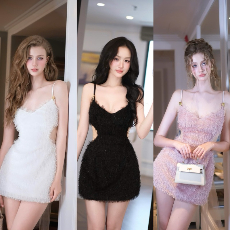 Đầm lông body 2s khoét eo nơ lưới 🔺550k 𝐒𝐌