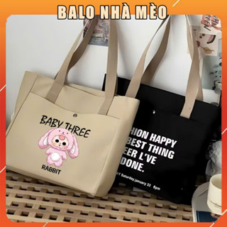  Túi tote túi vải canvas có ngăn phụ túi đeo vai đi học đi chơi thời trang Hàn Quốc đựng vừa khổ A4 laptop tiện lợi 