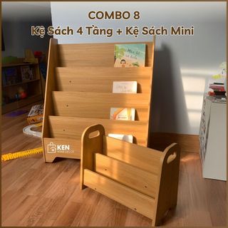   COMBO 8  Combo Kệ Sách 4 Tầng & Kê Sách Mini Cho Bé Kệ Sách Montessori KenHomeDecor 