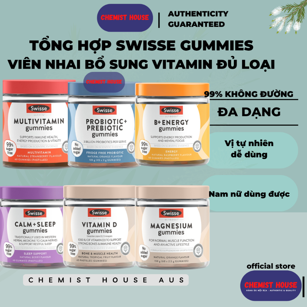 Swisse Gummies Tổng Hợp Viên Nhai Bổ Sung vItamin Đa Dạng Swisse Úc | Multivitamin | Vitamin D | Mag