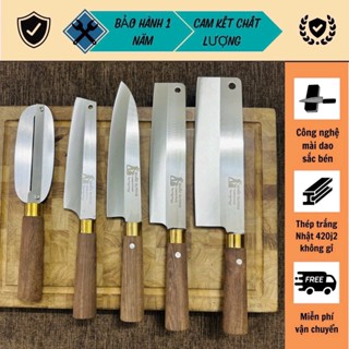 Dao nhà bếp, combo dao thái lọc, gọt hoa quả được làm từ thép trắng Nhật 420J2, cán làm từ gỗ mun vàng nguyên khối.