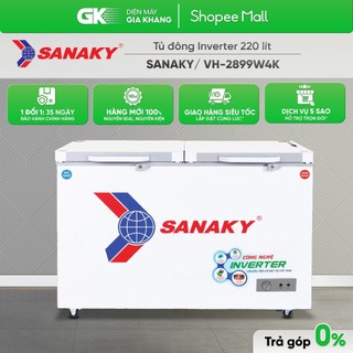 Tủ đông mặt kính cường lực sanaky vh-2899w4k 2 cửa,2 ngăn 1 đông 1 mát,220 lít