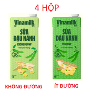 Combo 4 hộp Sữa đậu nành Vinamilk giàu đạm 1 lít Không đường   Ít đường 