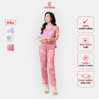 Đồ bộ pyjama nữ Cardina chất lụa satin kiểu dáng quần suông phối gấu thanh lịch 5PCD02