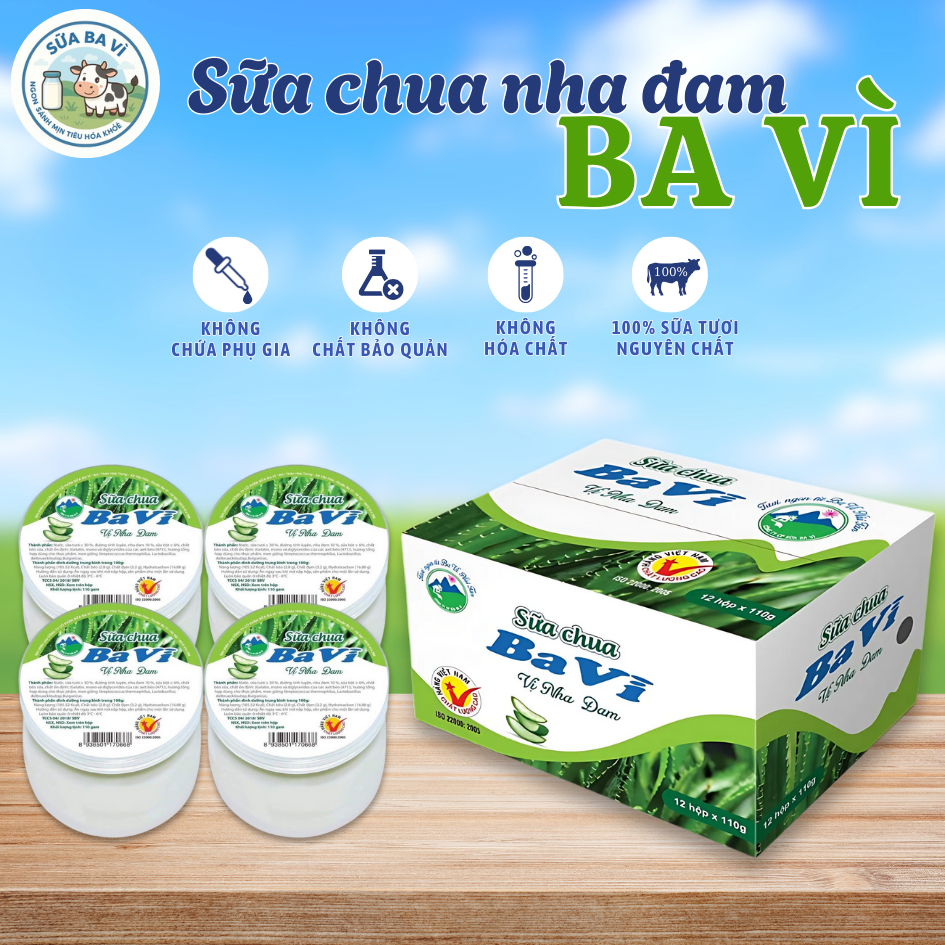 Sữa chua Ba Vì vị nha đam 110g x 12 hộp từ sữa lên men mix thạch nha đam tốt cho sức khỏe
