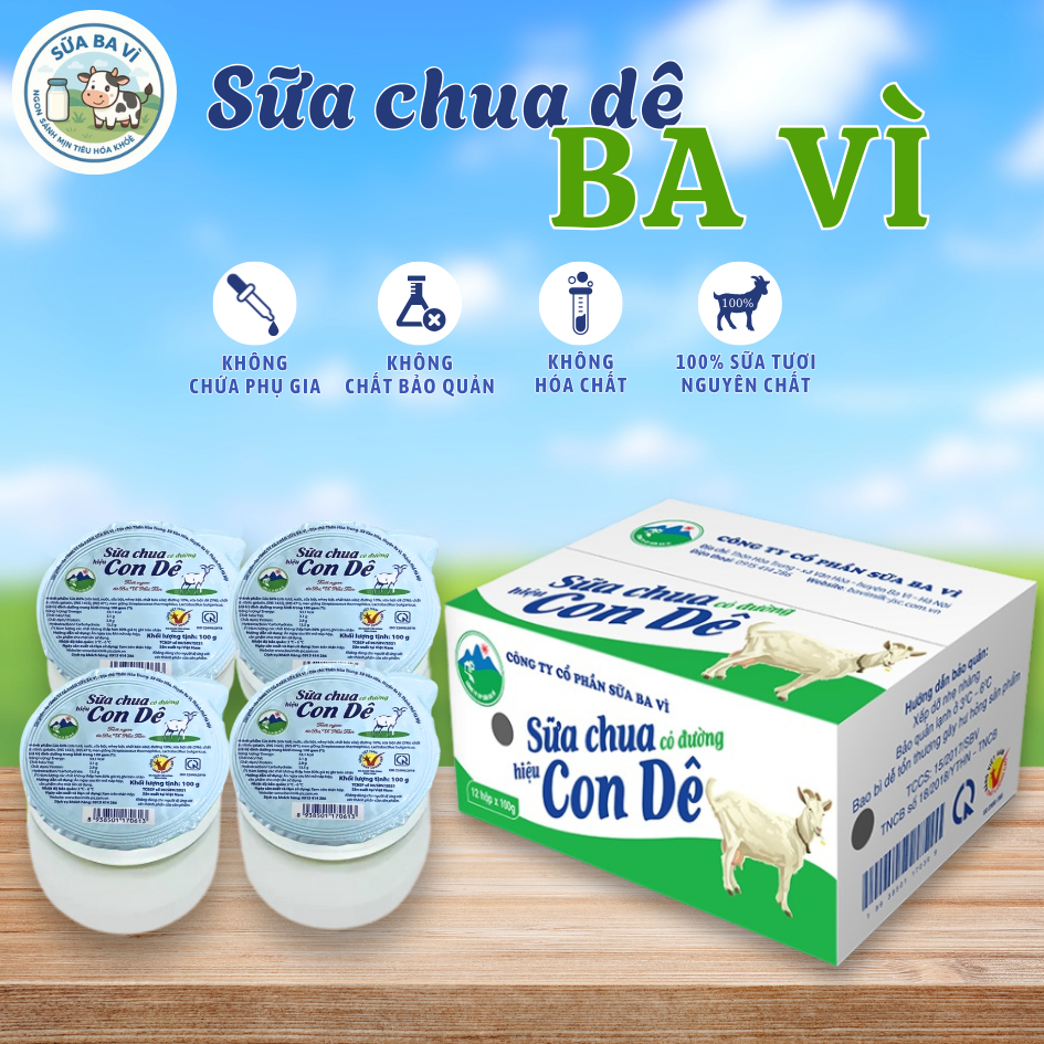 Sữa chua Ba Vì hiệu Con Dê có đường thơm ngon béo ngậy từ sữa Dê tươi giàu Canxi và Vitamin