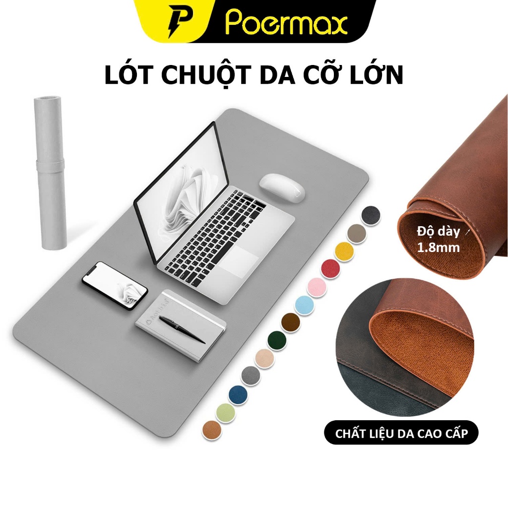 Lót chuột máy tính kiêm thảm da cao cấp Poermax LC-1  may viền chắc chắn, di chuyển chuột mượt mà