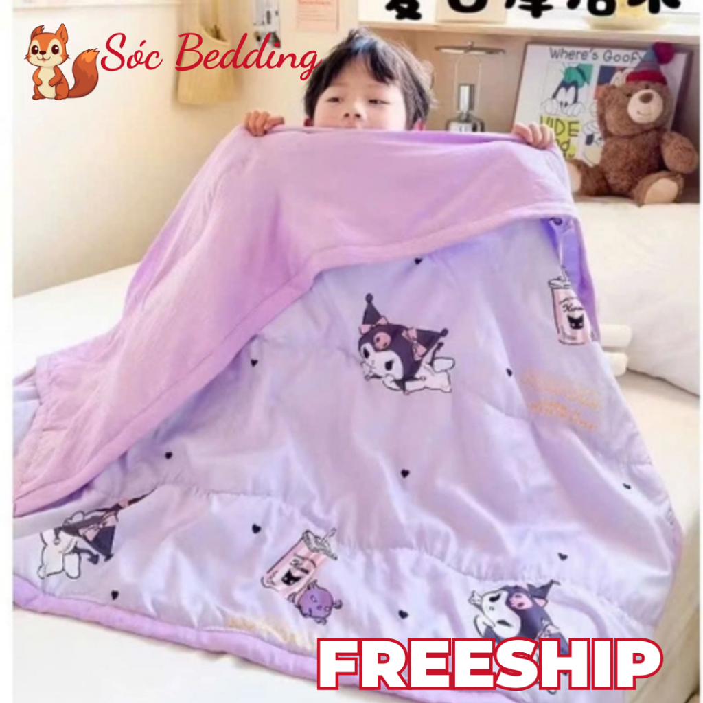 Chăn Trẻ Em, Chăn Cotton Đũi Kuromi Cho Bé Kích Thước 1m1x1m5 , Mền Cho Bé Chất Liệu Đũi Cotton Thoáng Mát Mềm Mại
