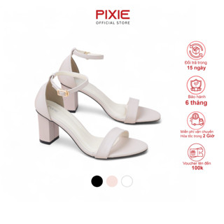 Giày Sandal Nữ Cao Gót 7 Phân Gót Vuông Quai Ngang Pixie X848