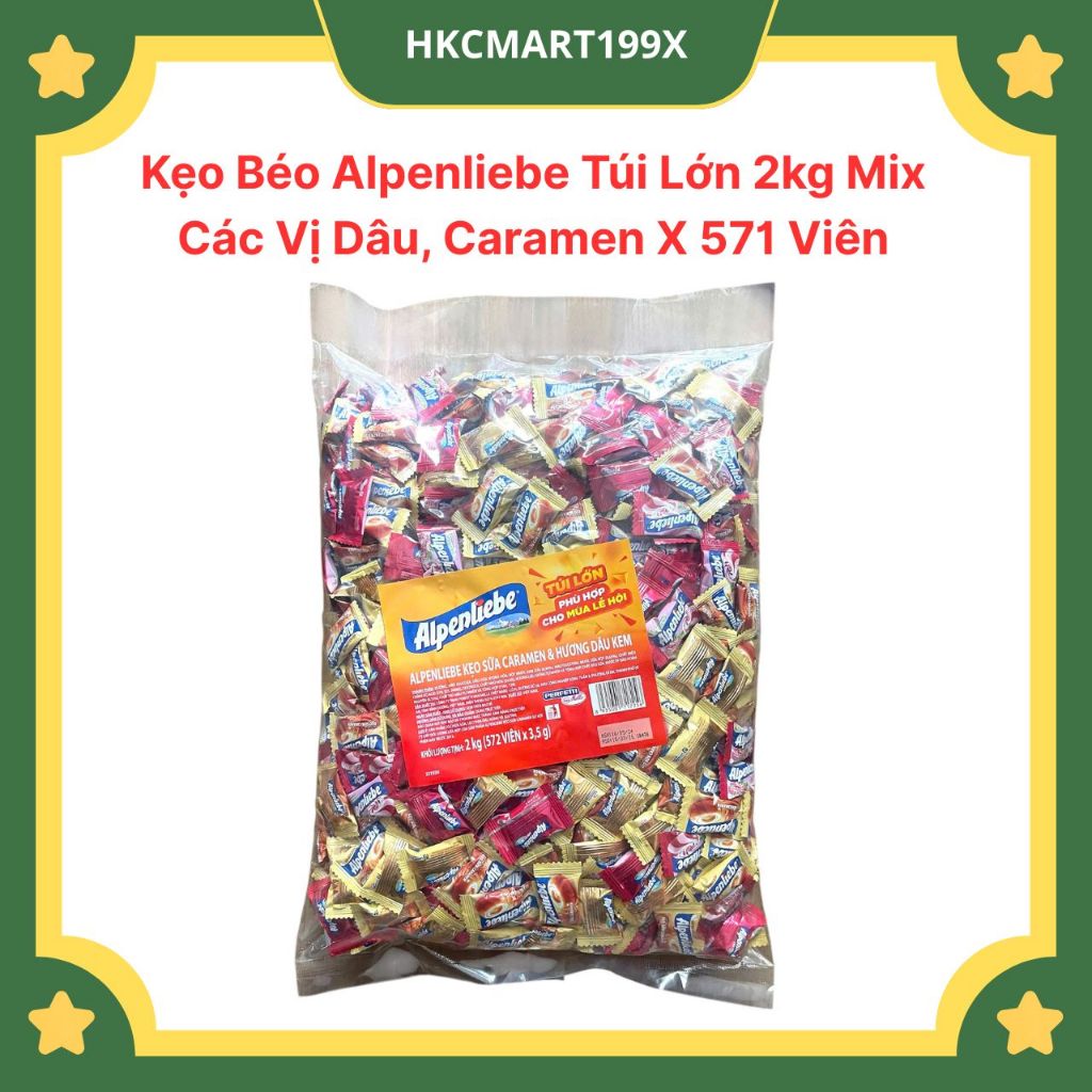 Kẹo Béo Alpenliebe Túi Lớn 2kg Mix Các Vị Dâu, Caramen, Các Loại Quả Mọng X 571 Viên [Giá sỉ]
