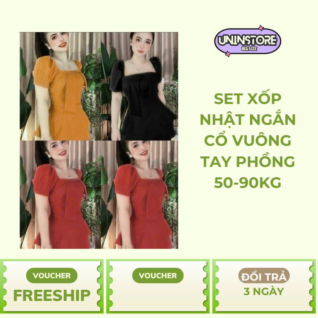 Set bộ xốp Nhật ngắn cổ vuông tay phồng thời trang nữ - Un In Store Bs048