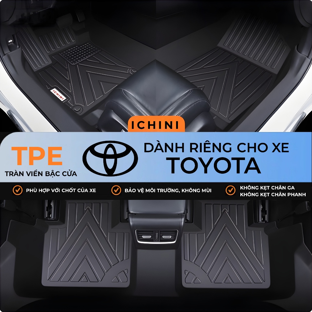 Thảm lót sàn Vios, Yaris Cross, Corolla Cross, Veloz, Avanza tràn viền bậc cửa TPE, bao trọn thành xe ICHINI