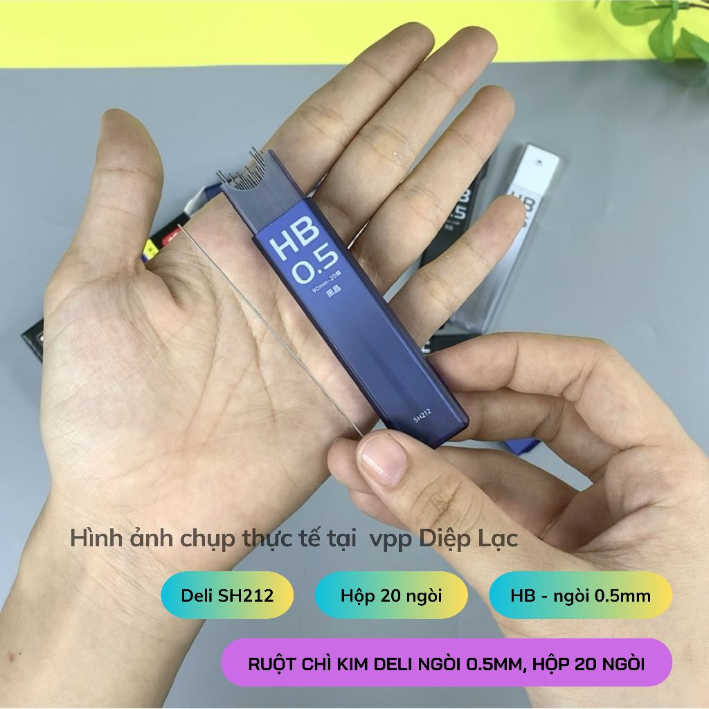 (5 tuýp) Ruột chì kim HB ngòi 0.5mm Deli SH212, hộp 20 ngòi chất lượng - vpp Diệp Lạc