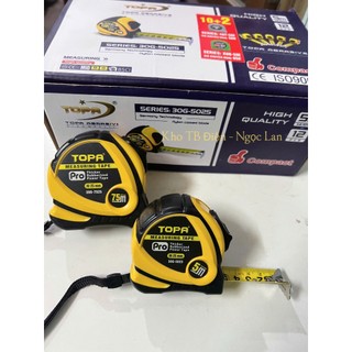 Thước cuộn thép nền vàng TOPA PRO 5M / 7.5M bản 2.5f dây cuộn tự động, bọc cao su chống va đập