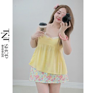 SET 2 MÓN BIGSIZE ÁO 2 DÂY CỔ V KÈM CHÂN VÁY HOA NHỎ [TNT SHOP BIGSIZE 60KG 90KG]