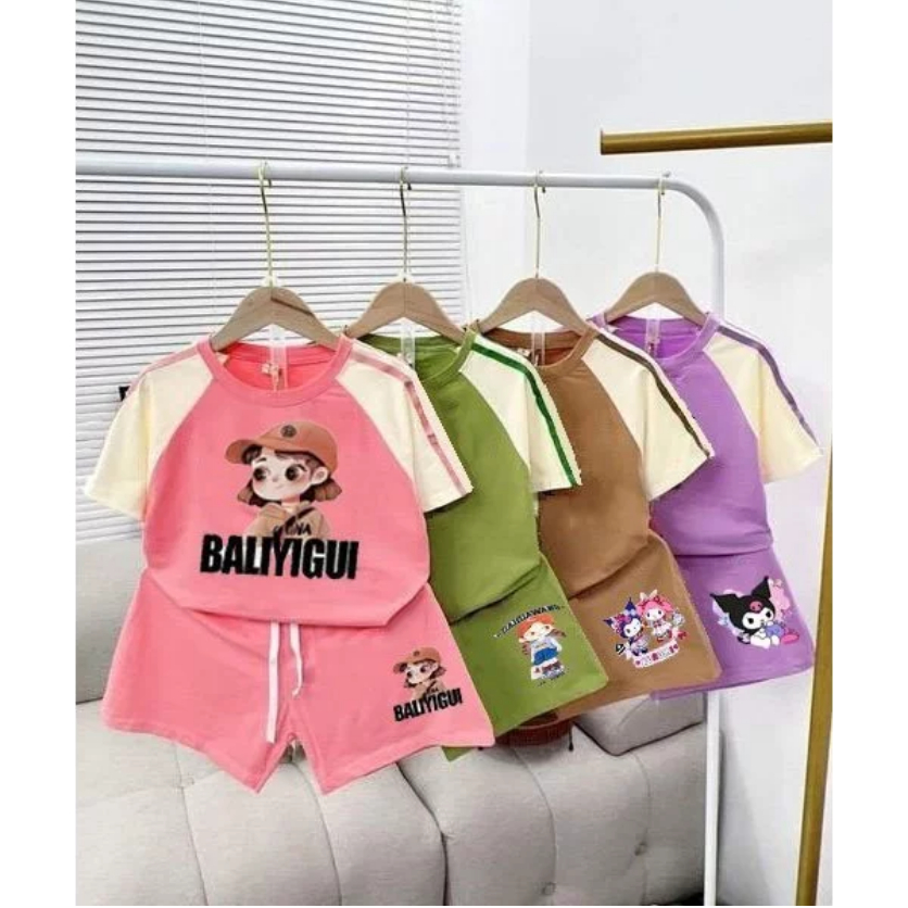COMBO 4 BỘ QUẦN ÁO BÉ GÁI – HÌNH KURUMI, BÉ GÁI PHỐI TAY KẺ SIÊU DỄ THƯƠNG