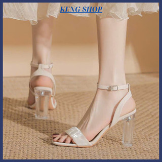  Dép sandal cao gót trong suốt quai hậu nữ tính đế trụ sang chảnh dễ phối đồ mang đi tiệc dạo phố đi làm cực xinh 